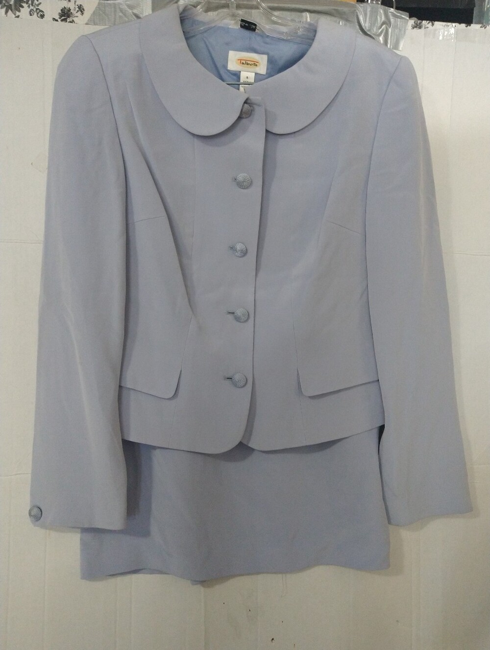 Gorgeous Talbots Pure Silk Sky Blue Women's Two-Piece Lined Skirt Suit
